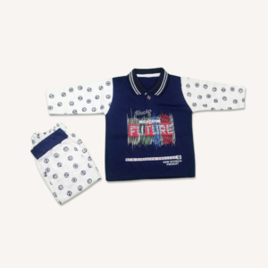 Navy Blue & White Graphic Printed Baby Full-Sleeve T-Shirt & Trouser